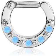SURGICAL STEEL ROUND SYNTHETIC OPAL HINGED SEPTUM CLICKER RING PIERCING
