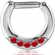 SURGICAL STEEL ROUND JEWELED HINGED SEPTUM CLICKER RING PIERCING