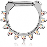 SURGICAL STEEL ROUND PRONG SET JEWELED HINGED SEPTUM CLICKER PIERCING