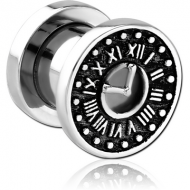 STAINLESS STEEL THREADED TUNNEL WITH SURGICAL STEEL TOP - VINTAGE ANALOG CLOCK