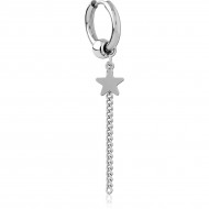 316L SURGICAL STEEL HOOP EARRING WITH STAR AND CHAIN CHARMS