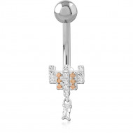 STERLING SILVER 925 JEWELED NAVEL BANANA