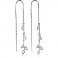 STERLING SILVER 925 CHAIN EARRINGS PAIR - LEAVES PIERCING