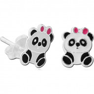 STERLING SILVER 925 EAR STUDS PAIR WITH ENAMEL - PANDA