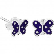 STERLING SILVER 925 EAR STUDS PAIR WITH ENAMEL - BUTTERFLY