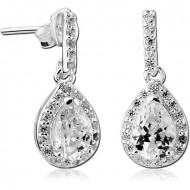 STERLING SILVER 925 JEWELLED EAR STUDS PAIR - TEAR DROP