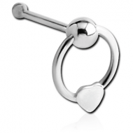 STERLING SILVER 925 BALL CLOSURE RING WITH HEART NOSE BONE