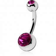 ANODISED TITANIUM DOUBLE SWAROVSKI CRYSTAL JEWELLED NAVEL BANANA