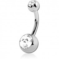 TITANIUM DOUBLE SWAROVSKI CRYSTAL JEWELLED NAVEL BANANA WITH RIVOLI STONE