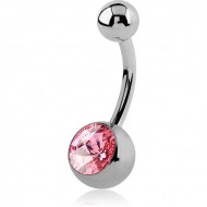 ANODISED TITANIUM SWAROVSKI CRYSTAL JEWELLED NAVEL BANANA WITH RIVOLI STONE