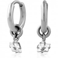 TITANIUM HOOP EARRING WITH SLIDING JEWELED CHARM