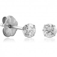 PAIR OF TITANIUM ROUND PRONG SET JEWELLED WITH STEEL BUTTERFLY EAR STUDS