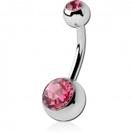 TITANIUM INTERNALLY THREADED DOUBLE SWAROVSKI CRYSTAL JEWELLED NAVEL BANANA PIERCING