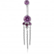 TITANIUM INTERNAL NAVEL BANANA PURPLE GEM CLUSTER WITH TRIPLE CHAINS