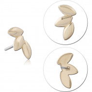 14K YELLOW GOLD ATTACHMENT WITH TITANIUM THREADLESS TOP THREE PETAL CLUSTER