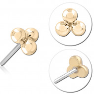14K YELLOW GOLD TOP WITH TITANIUM THREADLESS PIN TRIPLE BALL CLUSTER