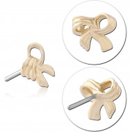14K YELLOW GOLD RIBBON BOW THREADLESS TOP ATTACHMENT WITH TITANIUM PIN