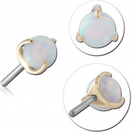 14K YELLOW GOLD THREADLESS TOP WITH TITANIUM PIN PRONG-SET ROUND OPAL