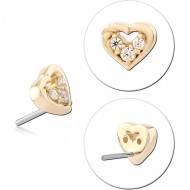 14K YELLOW GOLD THREADLESS TOP WITH TITANIUM PIN OPEN HEART TRIPLE GEMS