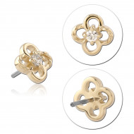 14K YELLOW GOLD THREADLESS TOP WITH TITANIUM PIN QUATREFOIL CLEAR GEM