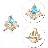 14K YELLOW GOLD THREADLESS TOP WITH TITANIUM PIN LOTUS BLUE PEAR AND BAGUETTE GEMS