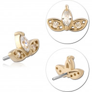 14K YELLOW GOLD TOP WITH TITANIUM THREADLESS PIN PETAL MARQUISE AND ROUND GEM CLUSTER