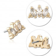 14K YELLOW GOLD TOP WITH TITANIUM THREADLESS PIN TRIPLE MARQUISE CLEAR GEM CLUSTER