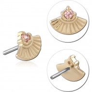 14K YELLOW GOLD TOP WITH TITANIUM THREADLESS PIN FAN WITH SINGLE PINK GEM