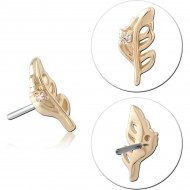 14K YELLOW GOLD TOP WITH TITANIUM THREADLESS PIN FEATHER CLEAR GEM