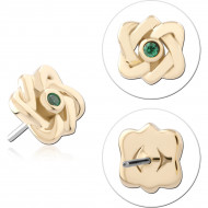 14K YELLOW GOLD TOP WITH TITANIUM THREADLESS PIN KNOTTED FLOWER GREEN GEM