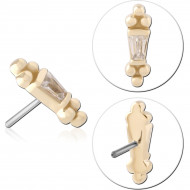 14K YELLOW GOLD ATTACHMENT WITH TITANIUM THREADLESS PIN TAPERED BAGUETTE GEM