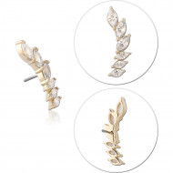 14K YELLOW GOLD ATTACHMENT WITH TITANIUM THREADLESS PIN RIGHT CURVE FIVE MARQUISE CLEAR GEMS