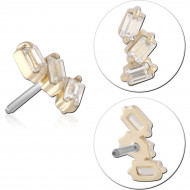 14K YELLOW GOLD TOP WITH TITANIUM THREADLESS PIN TRIPLE BAGUETTE GEM RIGHT