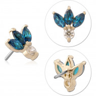 14K YELLOW GOLD TOP WITH TITANIUM THREADLESS PIN BLACK MARQUISE GEMS WITH ROUND GEM