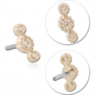 14K YELLOW GOLD TOP WITH TITANIUM THREADLESS PIN THREE GEM CLUSTER