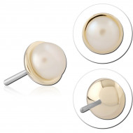 14K YELLOW GOLD PEARL CABOCHON TOP WITH TITANIUM THREADLESS PIN