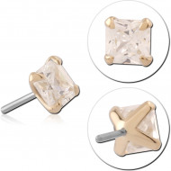 14K YELLOW GOLD TOP WITH TITANIUM THREADLESS PIN PRONG SET SQUARE OCTAGON GEM