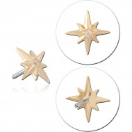 14K YELLOW GOLD TOP WITH TITANIUM THREADLESS TOP EIGHT POINT STAR GEM