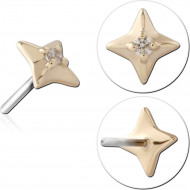 14K YELLOW GOLD ATTACHMENT WITH TITANIUM THREADLESS PIN STAR WITH CENTER GEM