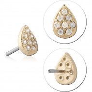 14K YELLOW GOLD ATTACHMENT WITH TITANIUM THREADLESS PIN TEARDROP PAVE CLUSTER