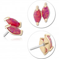 14K YELLOW GOLD ATTACHMENT WITH TITANIUM THREADLESS PIN DOUBLE MARQUISE PINK OPAL