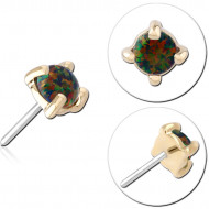 14K YELLOW GOLD JEWELED ATTACHMENT SYNTHETIC OPAL ROUND 2.5MM TITANIUM THREADLESS PIN
