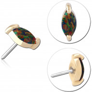 14K YELLOW GOLD JEWELED ATTACHMENT SYNTHETIC MARQUISE OPAL 3X1.5MM TITANIUM THREADLESS PIN