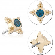 14K YELLOW GOLD TOP WITH TITANIUM THREADLESS PIN BEADED FOUR-POINT GEM