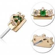 14K YELLOW GOLD TOP WITH TITANIUM THREADLESS PIN TIARA TRIPLE GEM GREEN CENTER