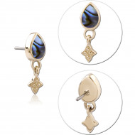 14K YELLOW GOLD THREADLESS TOP TEARDROP INLAY WITH FLORAL DIAMOND CHARM