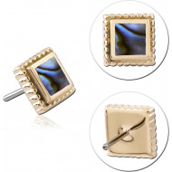 14K YELLOW GOLD THREADLESS TOP SQUARE INLAY BEADED BORDER FRAME