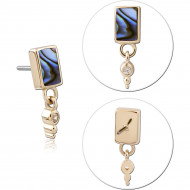 14K YELLOW GOLD THREADLESS TOP RECTANGULAR INLAY WITH GEM CHARM