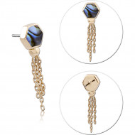 14K YELLOW GOLD THREADLESS TOP HEXAGON INLAY WITH CHAIN TASSEL