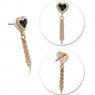 14K YELLOW GOLD THREADLESS TOP HEART INLAY WITH CHAIN TASSEL